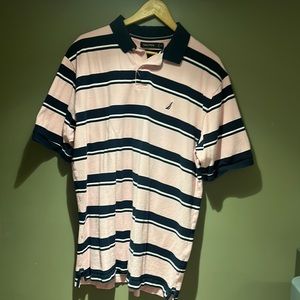 Nautica Mens Pink with Blue/White Stripes Polo Shirt Sz XL